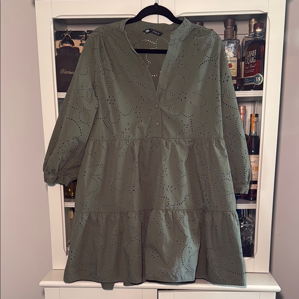 Zara Green Puff Sleeve V-Neck Sundress
